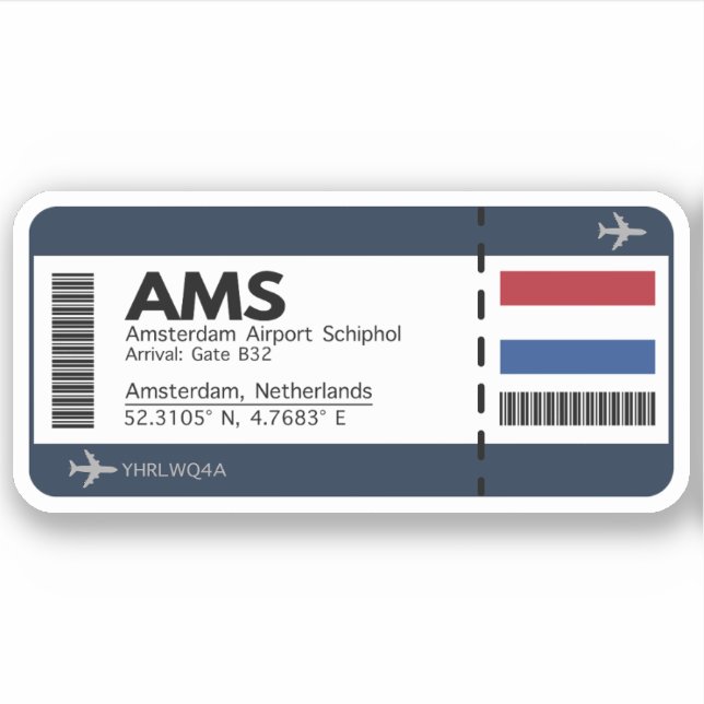 Sticker Carte d'embarquement AMS Amsterdam - billet d'aéro (Devant)