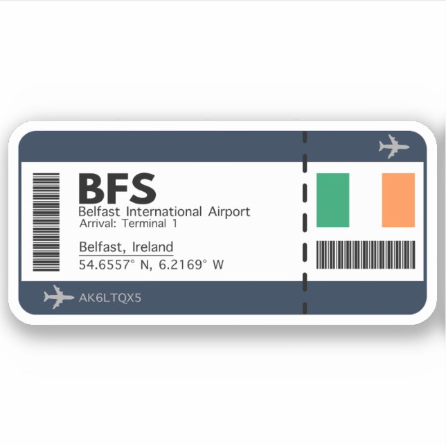Sticker Carte d'embarquement BFS Belfast - Billet aéroport (Devant)