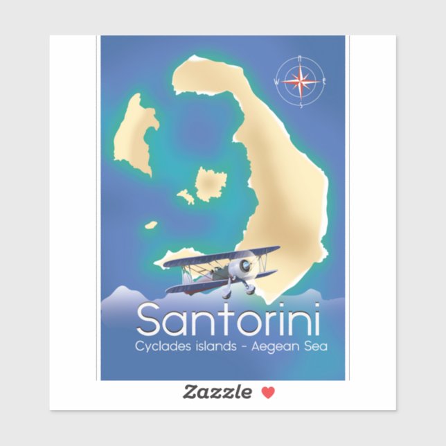 Sticker Carte des îles Cyclades de Santorin Mer Egée (Feuille)