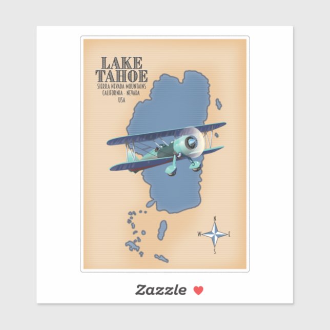 Sticker Carte du lac Tahoe Sierra Nevada California Nevada (Feuille)