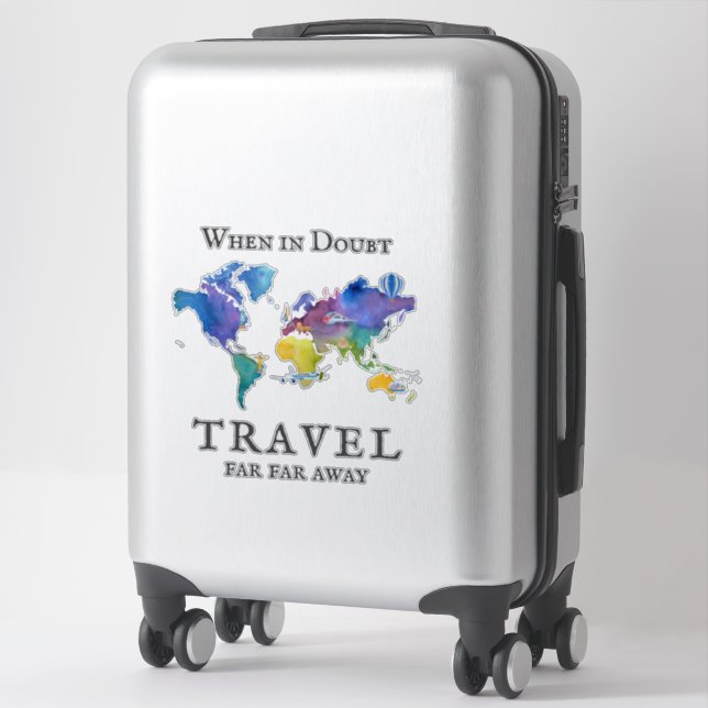 Sticker Carte du monde à l'aquarelle Citation de voyage (Sur valise)