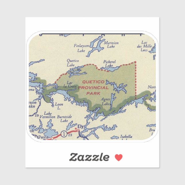 Sticker Carte du parc provincial Quetico (Feuille)