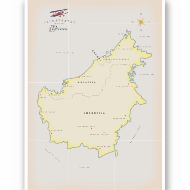 Sticker Carte illustrée de Borneo (Devant)