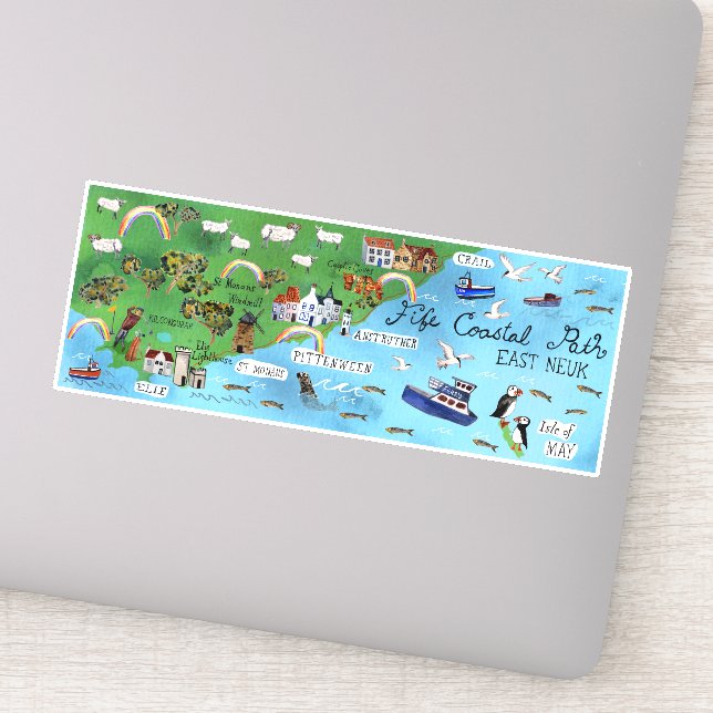 Sticker Carte illustrée de Fife Coastal Path Scotland (Détail)