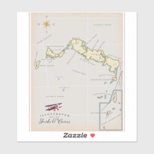 Sticker Carte illustrée de la carte des îles Turques-et-Ca