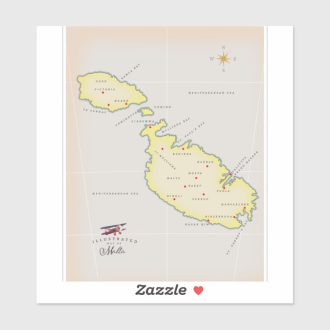 Sticker Carte illustrée de Malte (Feuille)