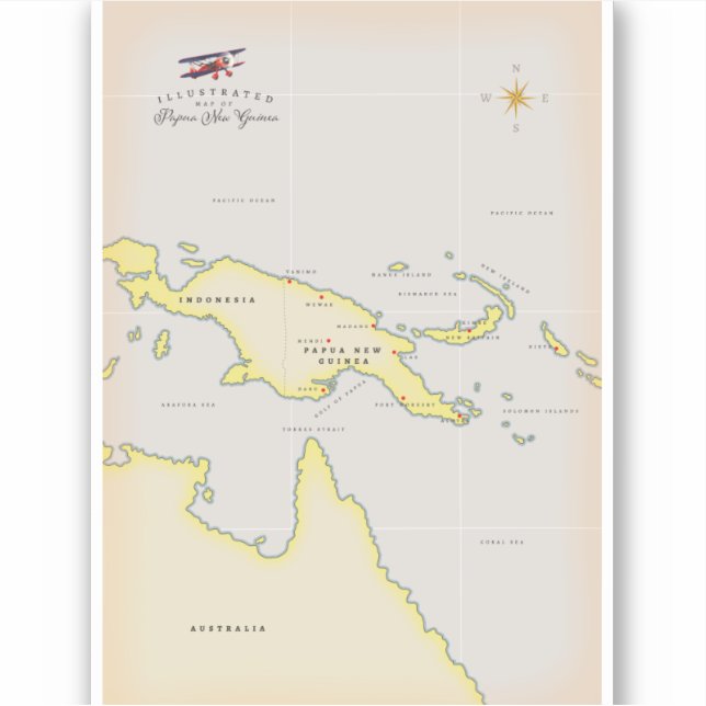 Sticker Carte illustrée de Papouasie-Nouvelle-Guinée (Devant)