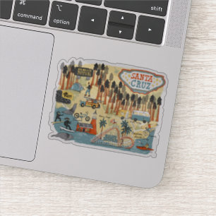 Sticker Carte illustrée père Noël Cruz California