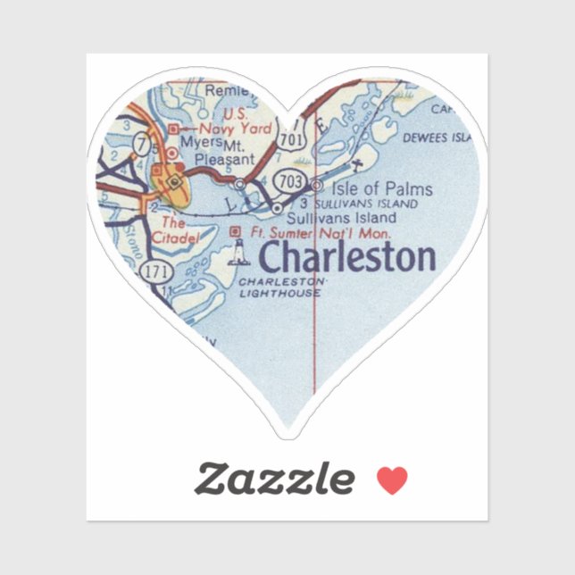 Sticker Carte Love Charleston SC (Feuille)