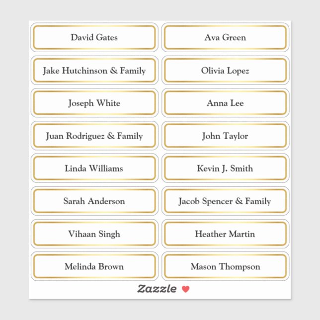 Sticker Carte Mariage Golden Guest Name (Feuille)