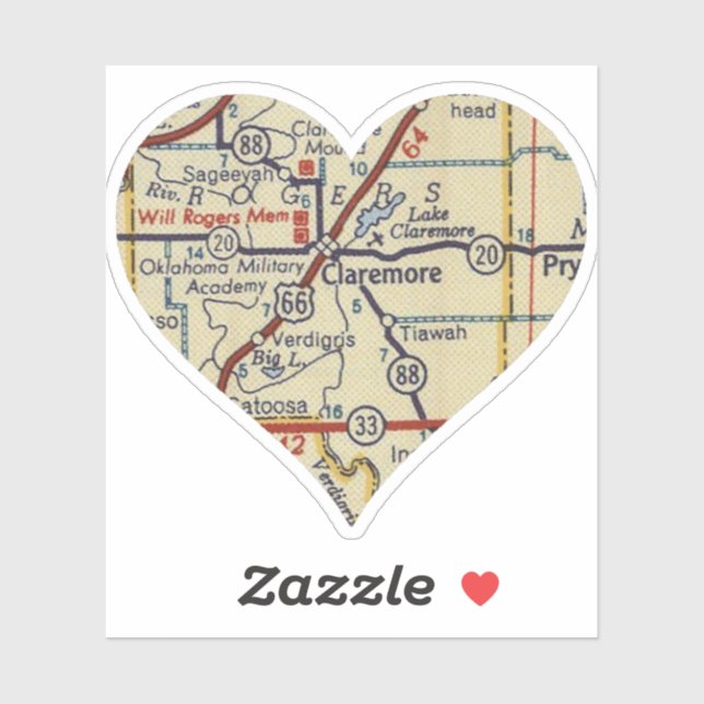 Sticker Carte rétro Claremore OK (Feuille)