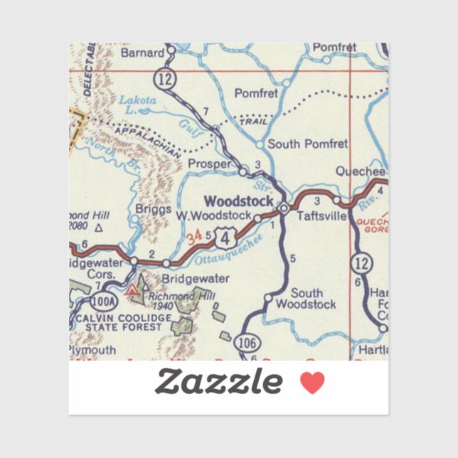 Sticker Carte Retro Woodstock Vermont (Feuille)