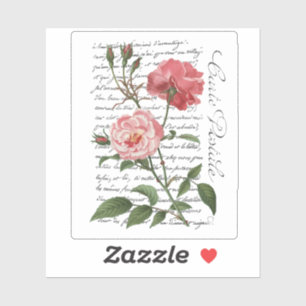 Sticker Carte Rose Française Postale Script Vintage