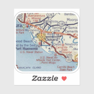 Sticker Carte routière Vintage Oxnard CA