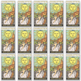 Sticker Carte Sun Tarot 15 x 30e anniversaire Nom et photo