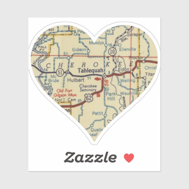 Sticker Carte Tahlequah OK (Feuille)