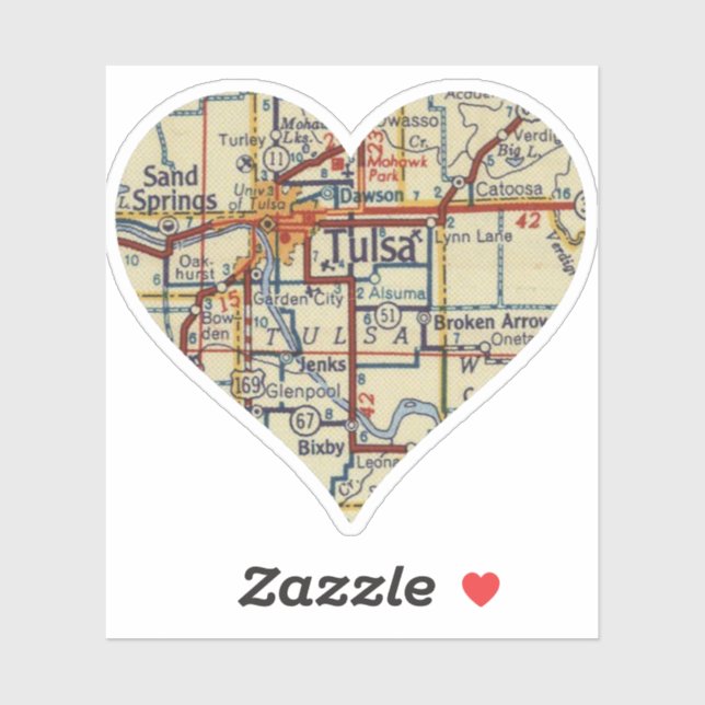 Sticker Carte Tulsa OK Retro (Feuille)