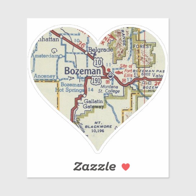 Sticker Carte Vintage Bozeman Montana (Feuille)