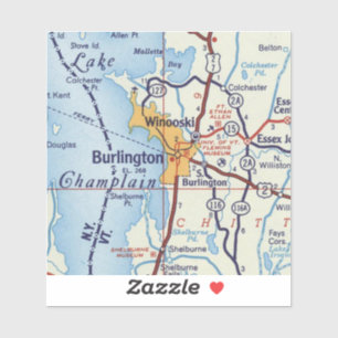 Sticker Carte Vintage Burlington Vermont