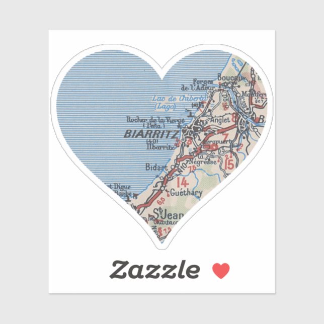 Sticker Carte Vintage de Biarritz France (Feuille)