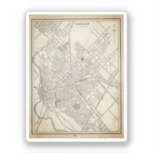 Sticker Carte vintage de Dallas, TX (1890)
