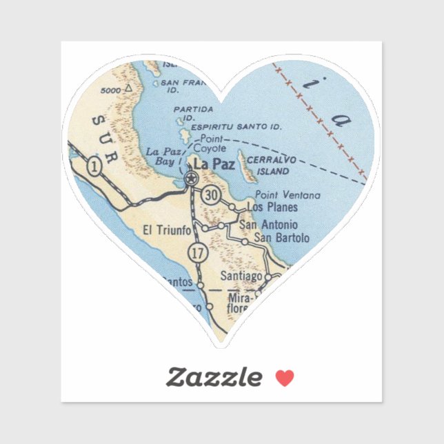 Sticker Carte Vintage de La Paz MX (Feuille)