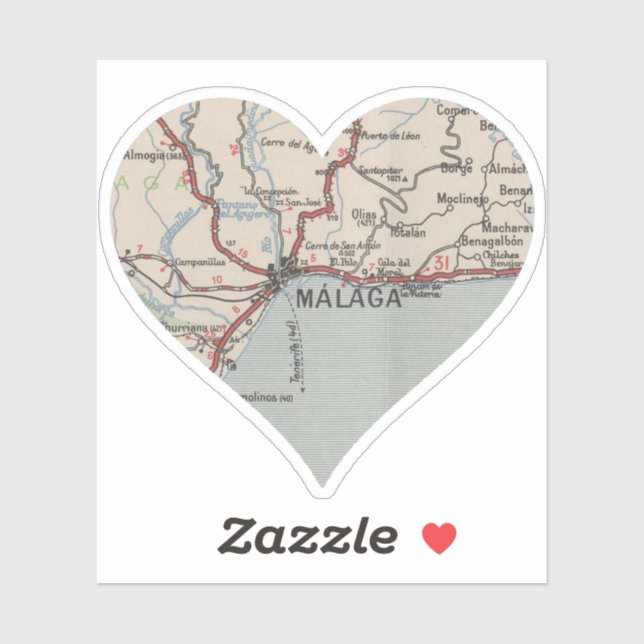 Sticker Carte Vintage de Málaga Espagne (Feuille)