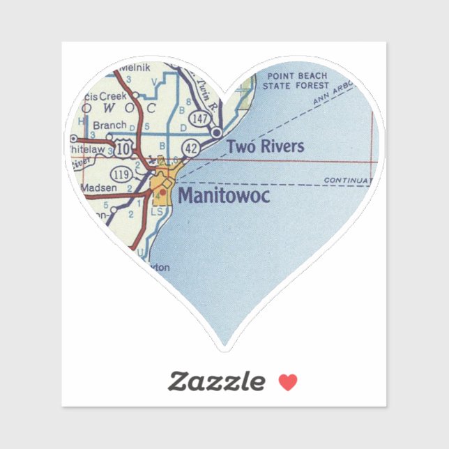 Sticker Carte Vintage de Manitowoc WI (Feuille)