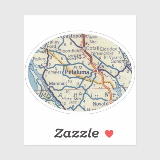 Sticker Carte vintage de Petaluma CA (Feuille)