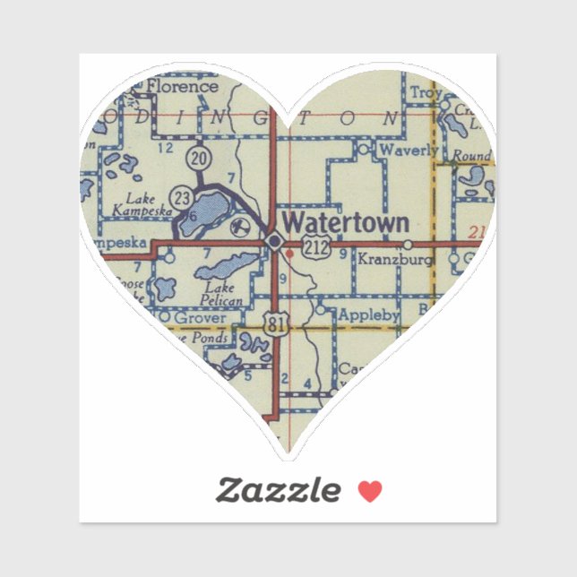 Sticker Carte Vintage de Watertown SD (Feuille)