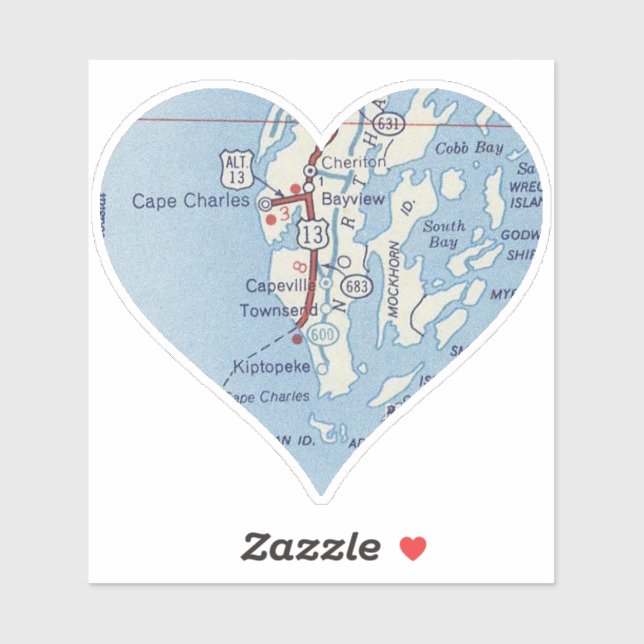 Sticker Carte Vintage du Cap Charles (Feuille)