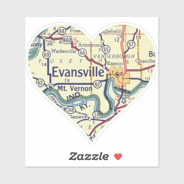 Sticker Carte vintage Evansville (Feuille)