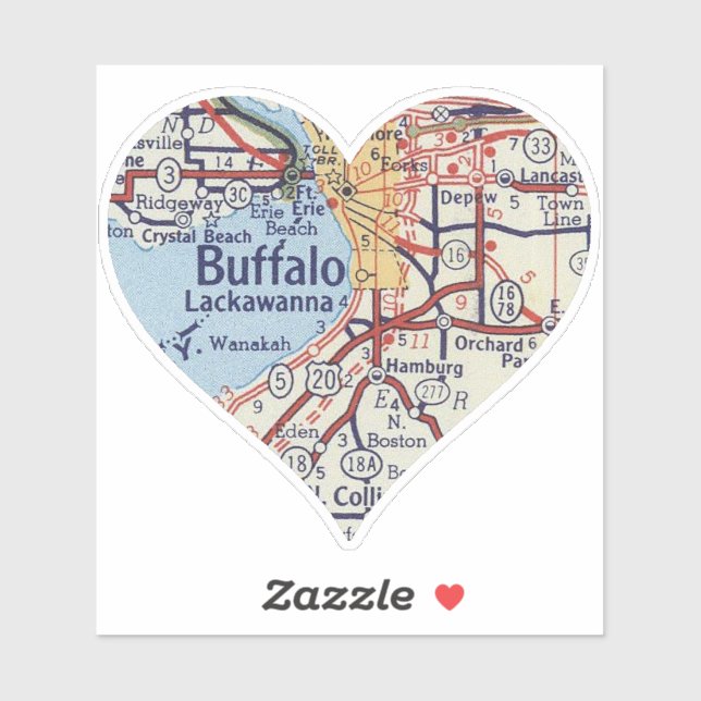 Sticker Carte Vintage Heart Buffalo NY (Feuille)