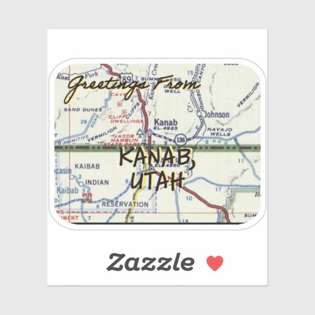 Sticker Carte Vintage Kanab Utah (Feuille)