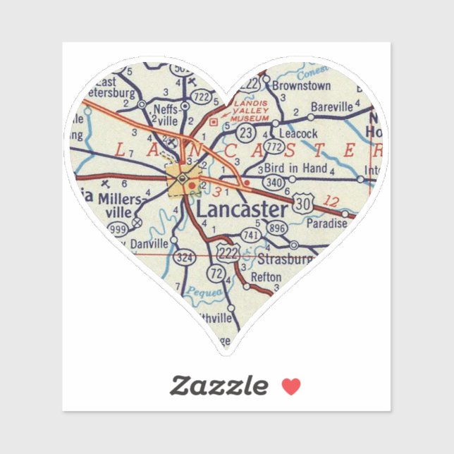 Sticker Carte Vintage Lancaster PA (Feuille)