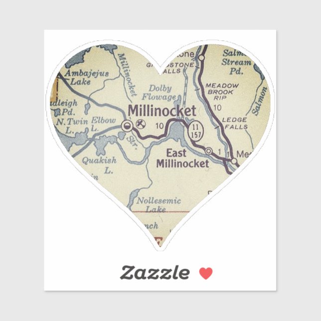 Sticker Carte Vintage Millinocket Maine (Feuille)