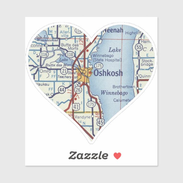 Sticker Carte Vintage Oshkosh WI (Feuille)