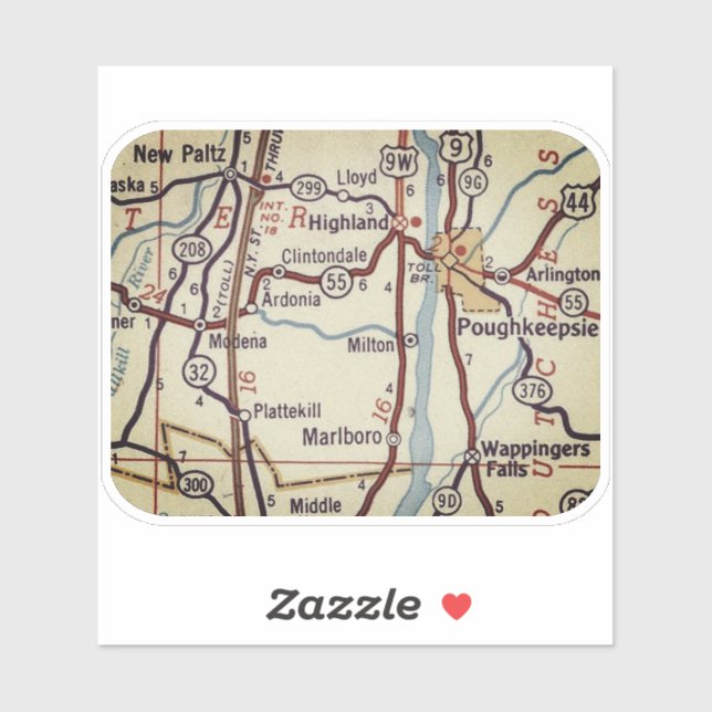 Sticker Carte Vintage Poughkeepsie (Feuille)