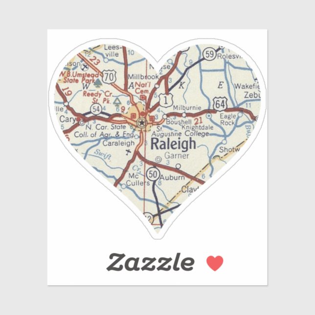 Sticker Carte Vintage Raleigh NC (Feuille)