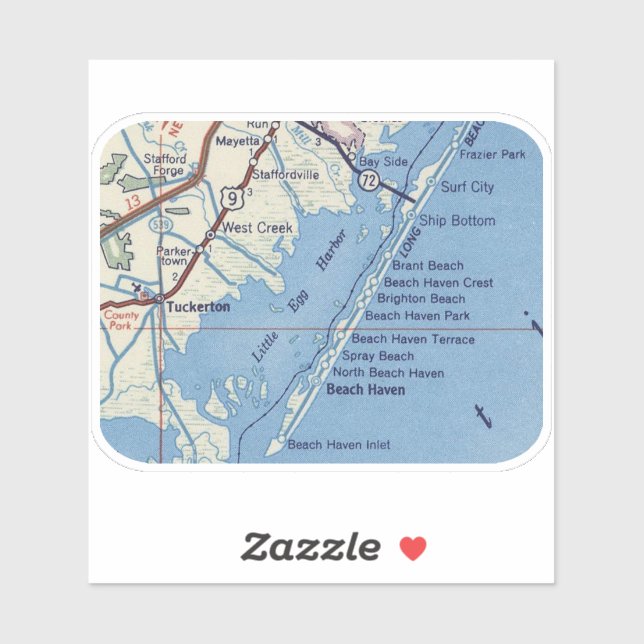 Sticker Carte Vintage Tuckerton NJ (Feuille)