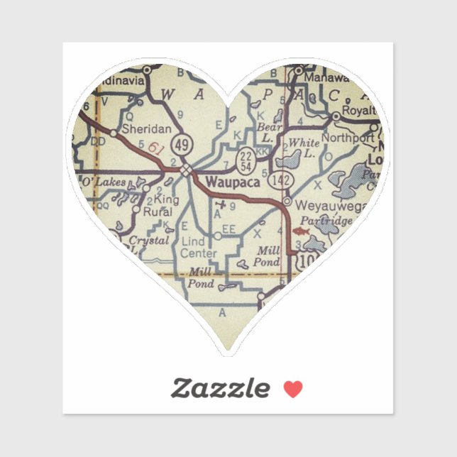 Sticker Carte Vintage Waupaca (Feuille)