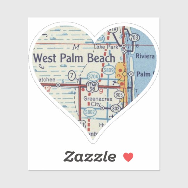 Sticker Carte Vintage West Palm Beach (Feuille)