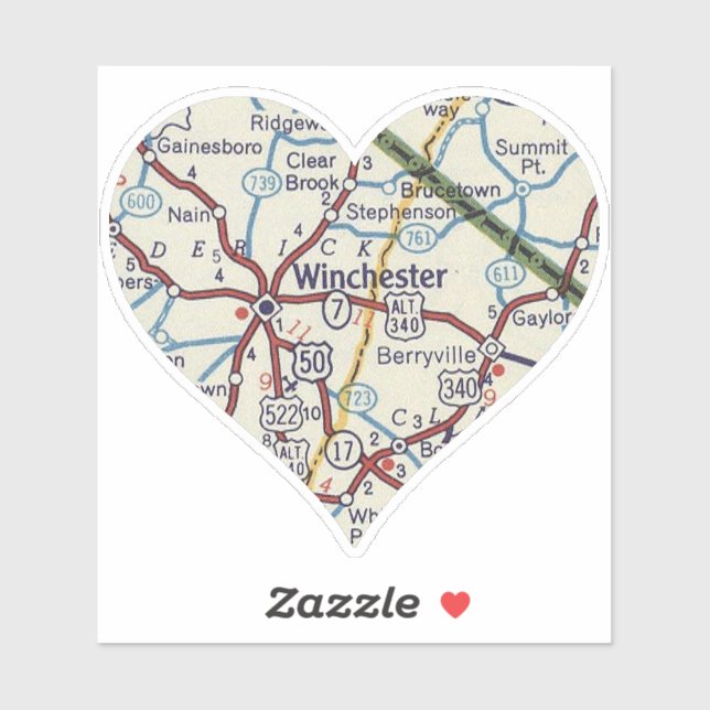Sticker Carte Vintage Winchester Virginia (Feuille)