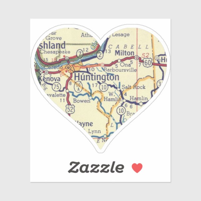 Sticker Carte WV Huntington vintage (Feuille)