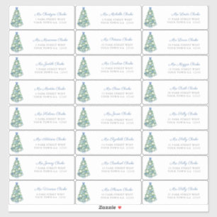 Sticker Cartes de Noël bleu blanc décoré Arbre Adresse