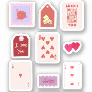 Sticker Cartes et Coeurs d'Amour Rose Cupide
