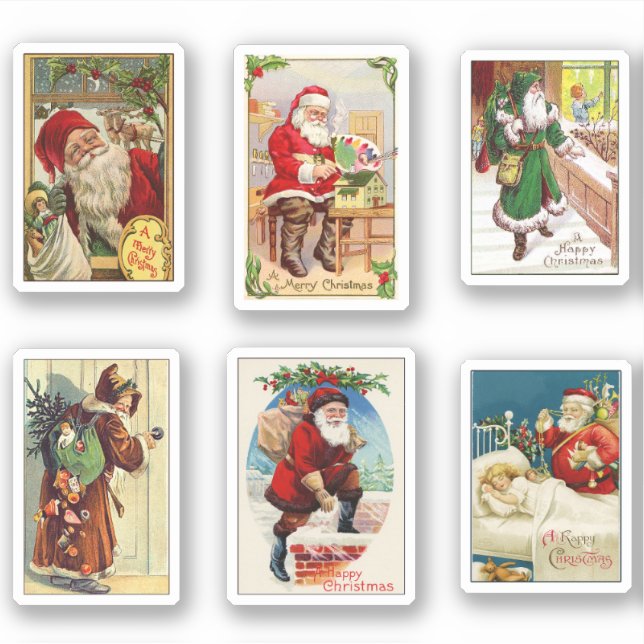 Sticker Cartes Père Noël de Noël Victoriennes Vintages (Devant)