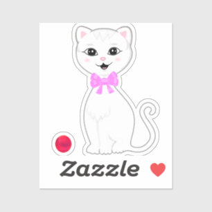 Sticker Carton de chat blanc mignon