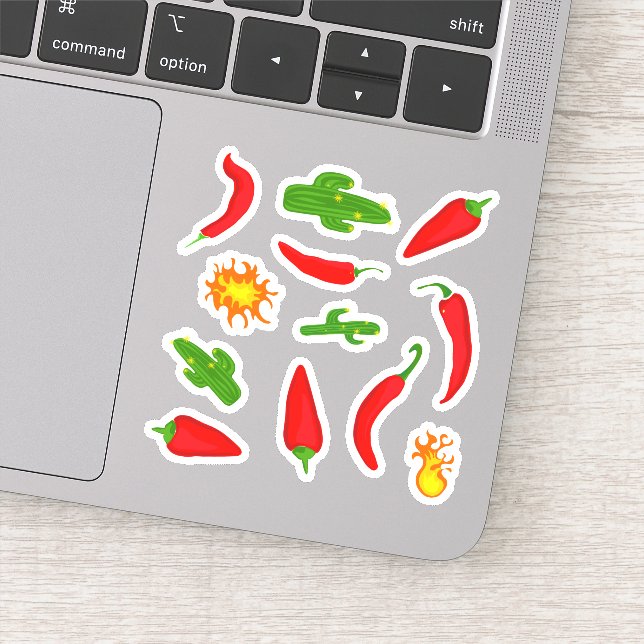 Sticker Carton de Chillies, Cactus et Flames (Détail)