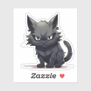 Sticker "Cartoon de chat à long-haïr noir bleu Zazzle Coeu